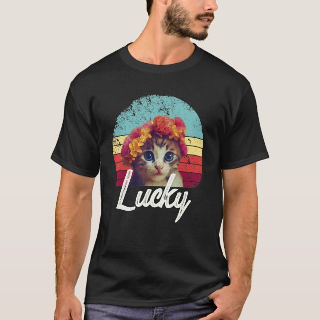 Camiseta Lucky Cute Cat  Vintage (Frente)