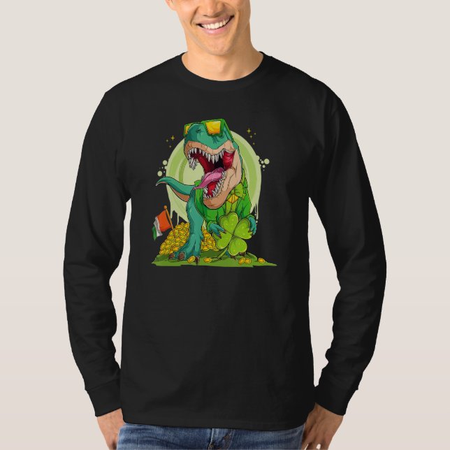 Camiseta Lucky Dinosaur T Rex Leprechaun Clover Irish Sungl (Frente)