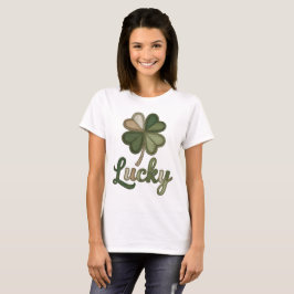Camiseta Lucky Four Leaf Clover Faux Patchwork T-Shirt