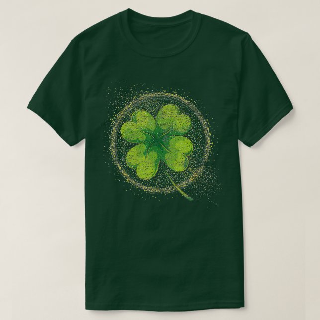Camiseta Lucky Four Leaf Clover Shamrock Irlanda Rua Patric (Frente do Design)