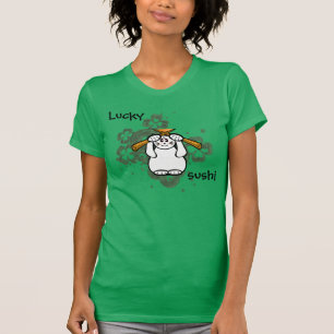 Camiseta Lucky Four Leaf Clover Sushi cat, maneki neko sort
