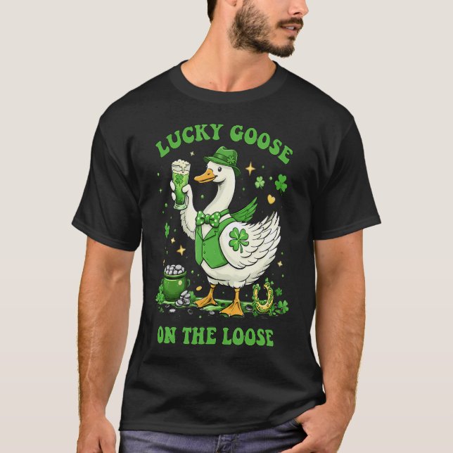 Camiseta Lucky Goose On The Loose St Patrick's Day (Frente)