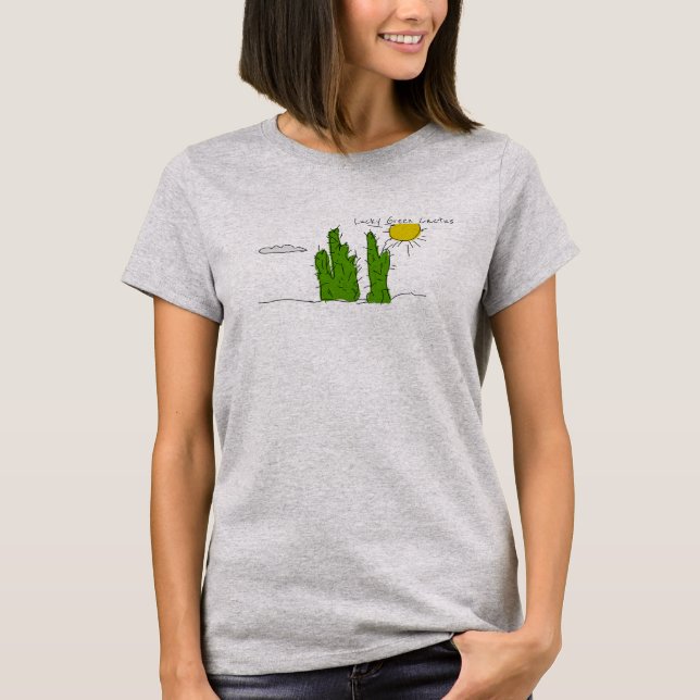 Camiseta Lucky Green Cactus Doodle Funky (Frente)