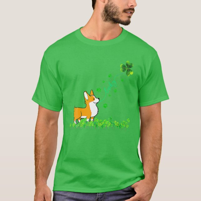 Camiseta Lucky Green Corgi Dog Para Rua De Cão (Frente)