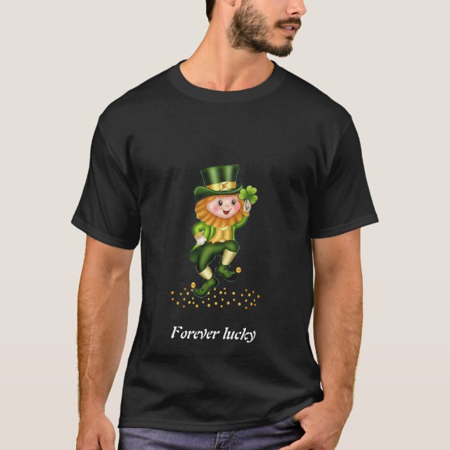Camiseta Lucky Green Gnomo e Confetti T-Shirt Dourado (Frente)