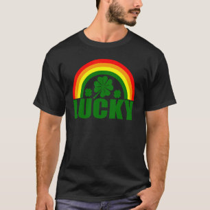 Camiseta Lucky Irish Four Leaf C Dia de São Patrício Rainbo