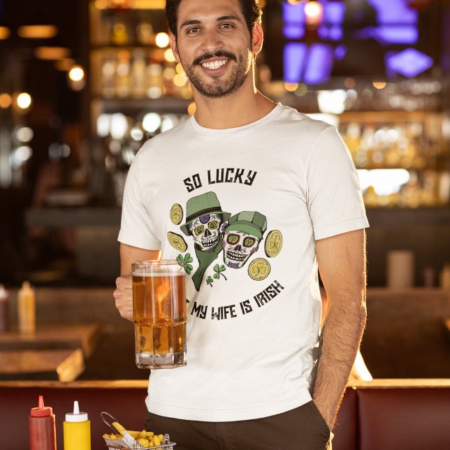 Camiseta Lucky Irish Love Gift for Husband Sugar Skulls (Criador carregado)