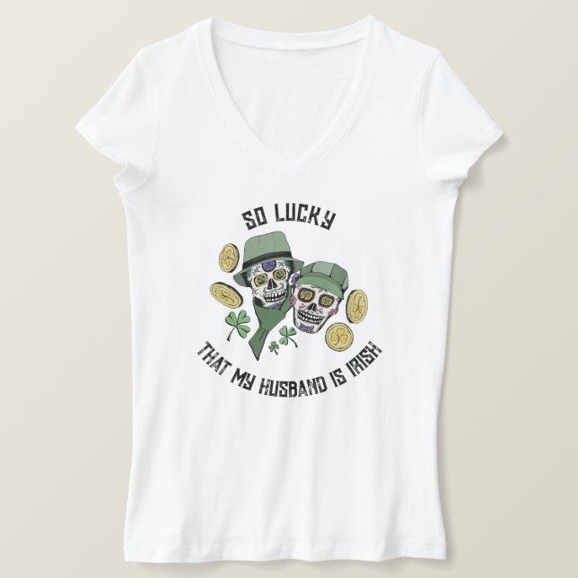 Camiseta Lucky Irish Love Gift for Wife Irish Sugar Skult (Frente do Design)