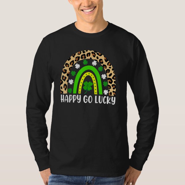 Camiseta Lucky Leopard Rainbow Shamrock Happy Go Lucky St P (Frente)