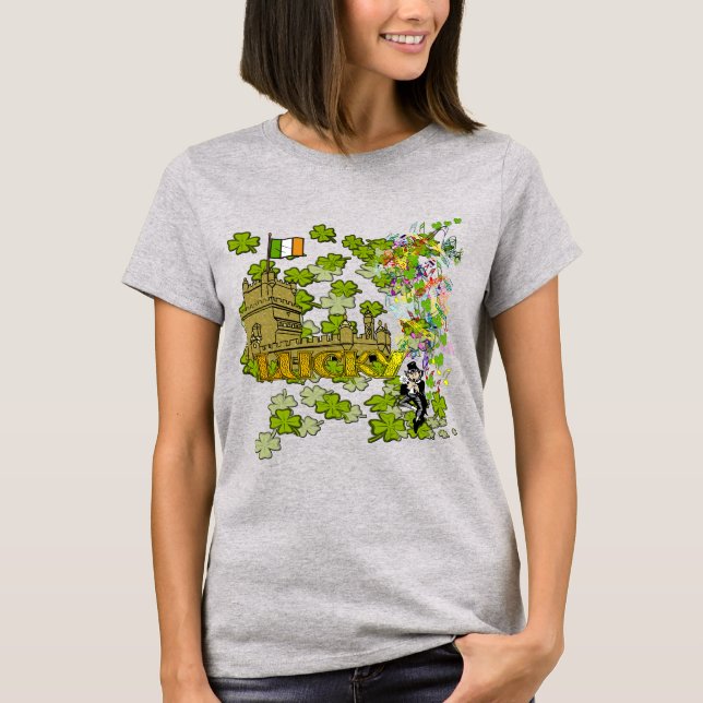 Camiseta Lucky Leprechaun e seu Castelo Irlandês (Frente)