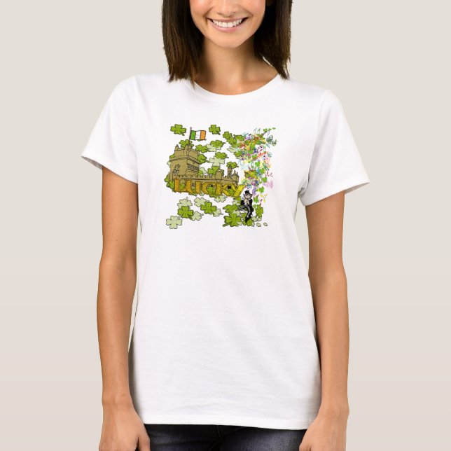 Camiseta Lucky Leprechaun e seu Castelo Irlandês (Frente)