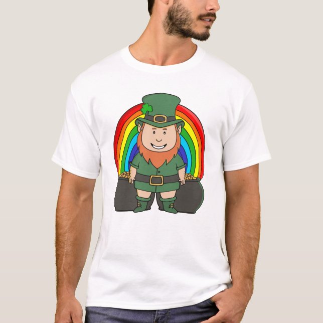 Camiseta Lucky Leprechaun with Rainbow Pot of Gold (Frente)