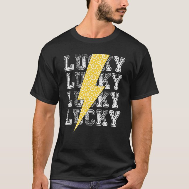 Camiseta Lucky Lightning Bolt St  Patrick's Day C Horseshoe (Frente)