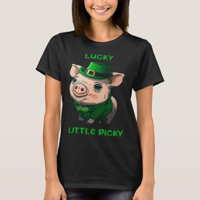Camiseta Lucky Little Picky Pig St Patricks Day Irish Lepre (Frente)