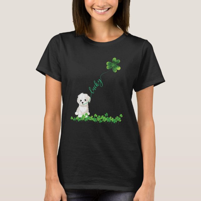 Camiseta Lucky Maltese Dog Shamrock St Patrick Day For Wome (Frente)