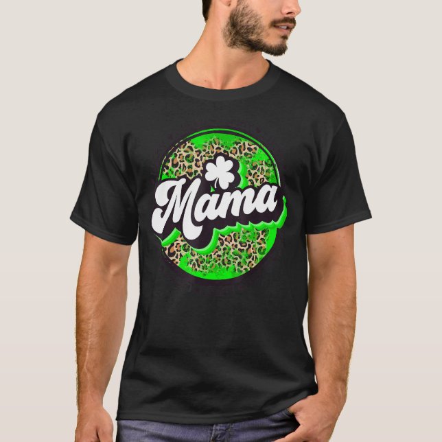 Camiseta Lucky Mama Circle Leopard Shamrock Rua Patrick For (Frente)
