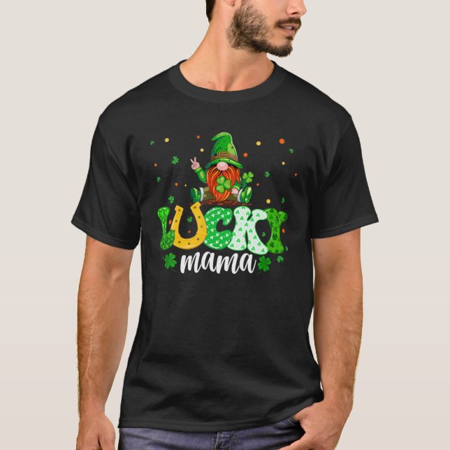 Camiseta Lucky Mama Madre Gnome Mulheres Dia de São Patríci (Frente)