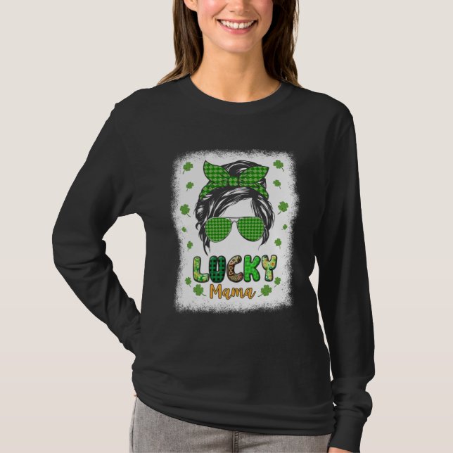 Camiseta Lucky Mama Messy Bun St Patricks Day for Women (Frente)