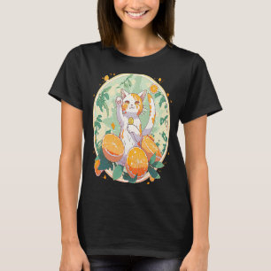 Camiseta Lucky Neko em um Mundo Gato Laranja de Citrússia