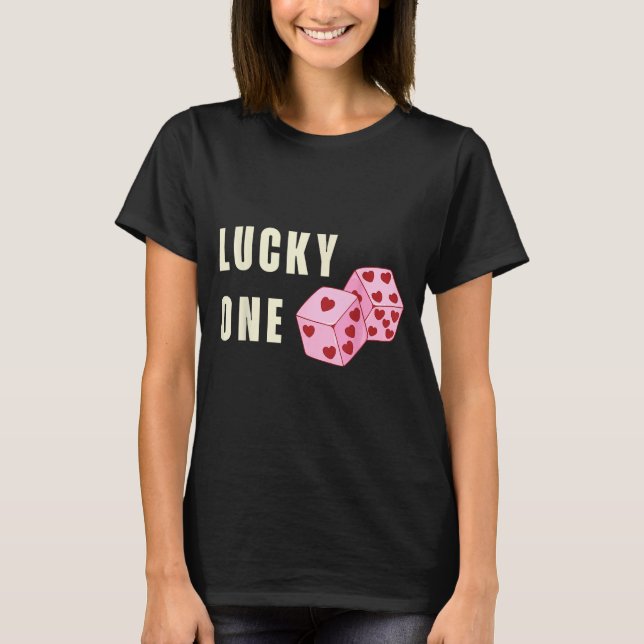 Camiseta Lucky One Heart Dice Couples Matching Valentines D (Frente)