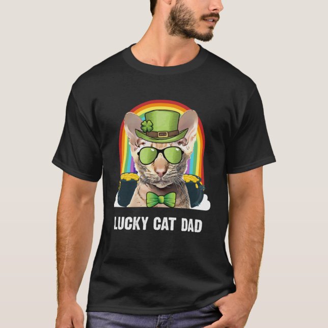 Camiseta Lucky Oriental Cat Dad St Patricks Day (Frente)