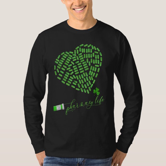 Camiseta Lucky Pharmace Life Dia de São Patrício Irish Pill (Frente)