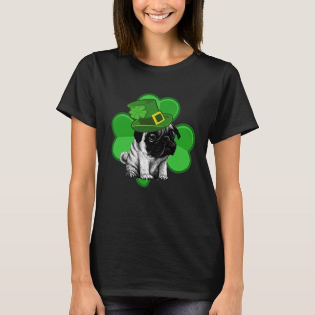 Camiseta Lucky Pug St Patrick Shamrock C  Dog Dad Mom Boy G (Frente)