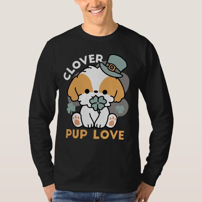 Camiseta Lucky Pup com Clover - Rua. Presente no Dia de Pat (Frente)