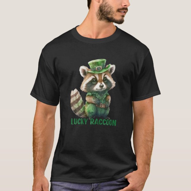 Camiseta Lucky Raccoon Dia de São Patrício Raccoon com Lepr (Frente)
