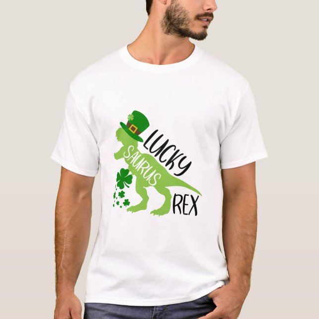 Camiseta Lucky Saurus Rex - Rua. Dinossauro do Dia de Patri (Frente)