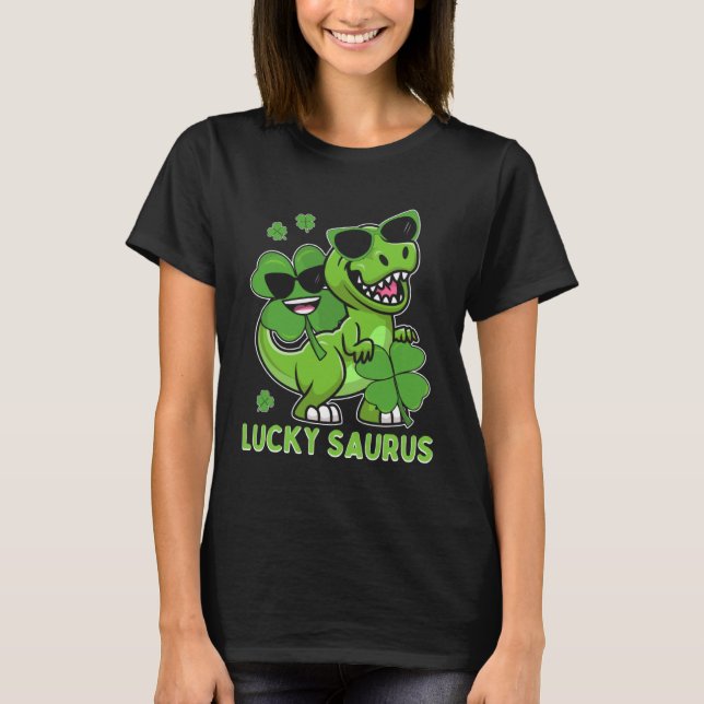Camiseta Lucky Saurus Rex Tyrannosaurus ST PATRICK S DAY Ir (Frente)