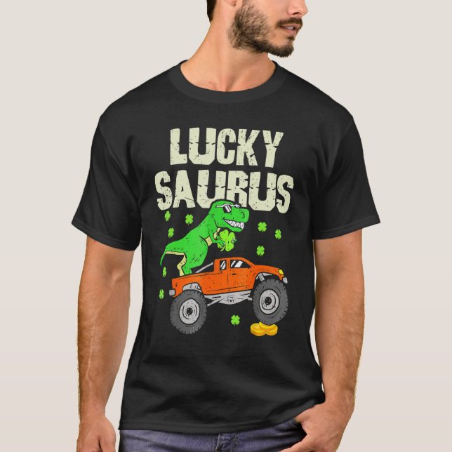Camiseta Lucky Saurus Trex Paddys Day Monster Truck Shamroc (Frente)