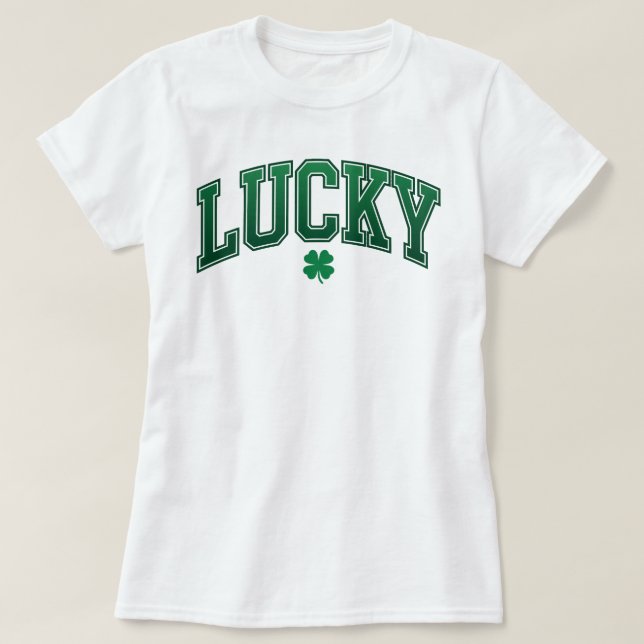 Camiseta Lucky Shamrock Varsity | Retro St Patrick's Day (Frente do Design)