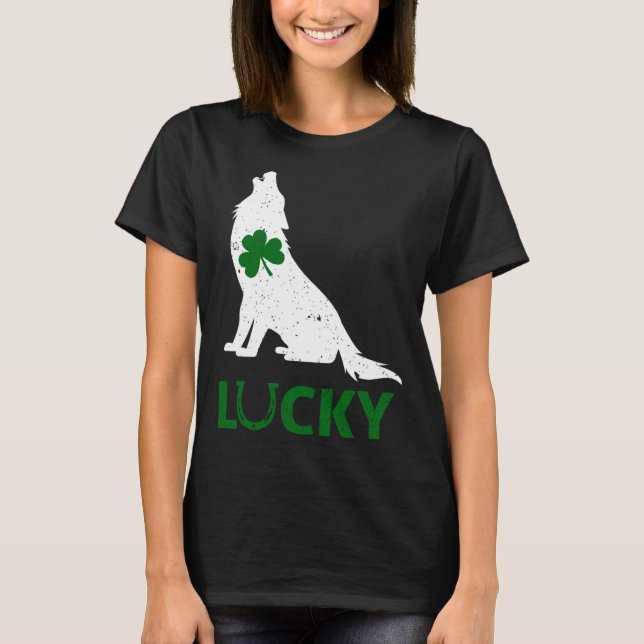 Camiseta Lucky Shamrock Wolf  St Patrick s Day  Men Women (Frente)