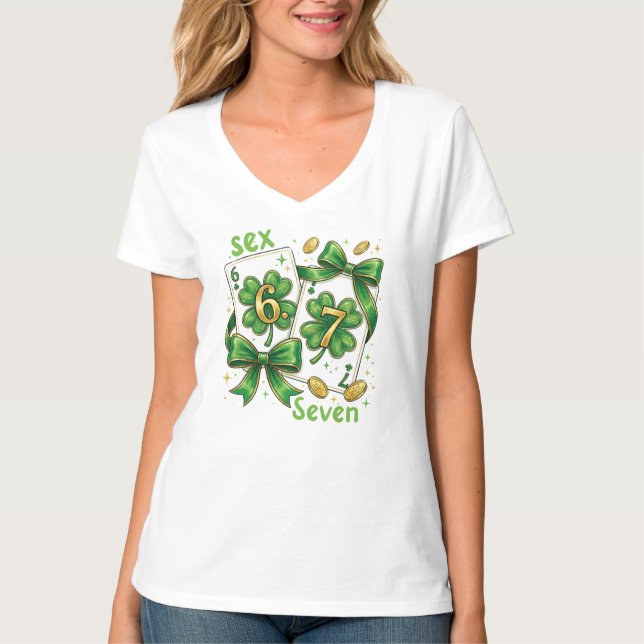 Camiseta Lucky Six Seven Playing Cards, St Patricks Day (Frente)