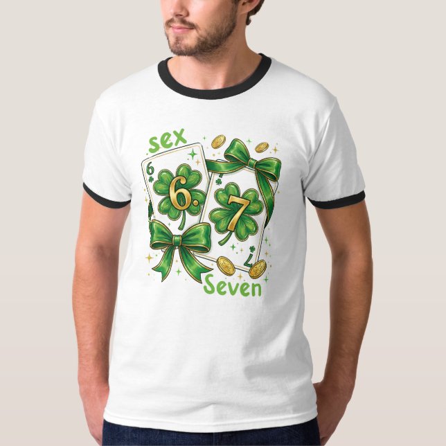Camiseta Lucky Six Seven Playing Cards, St Patricks Day (Frente)