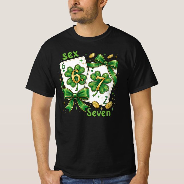 Camiseta Lucky Six Seven Playing Cards, St Patricks Day (Frente)