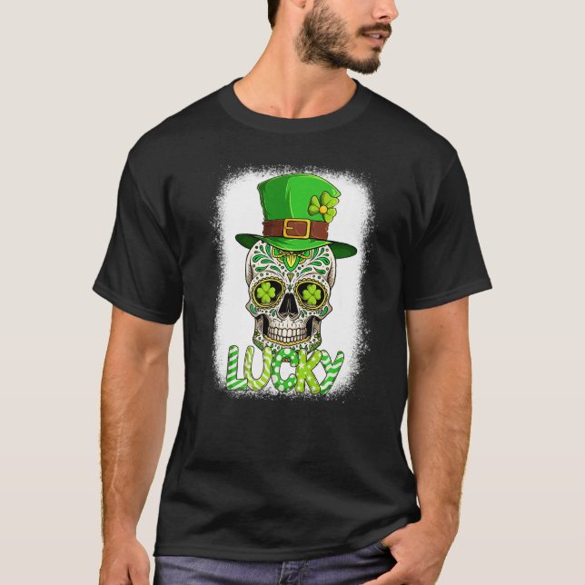 Camiseta Lucky Sugar Skull Leprechaun Hat St Patrick's Day  (Frente)