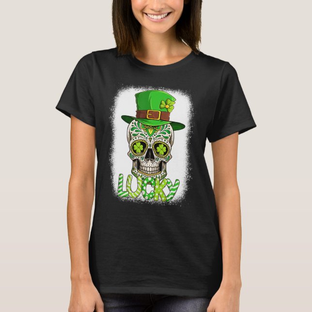 Camiseta Lucky Sugar Skull Leprechaun Hat St Patrick's Day  (Frente)