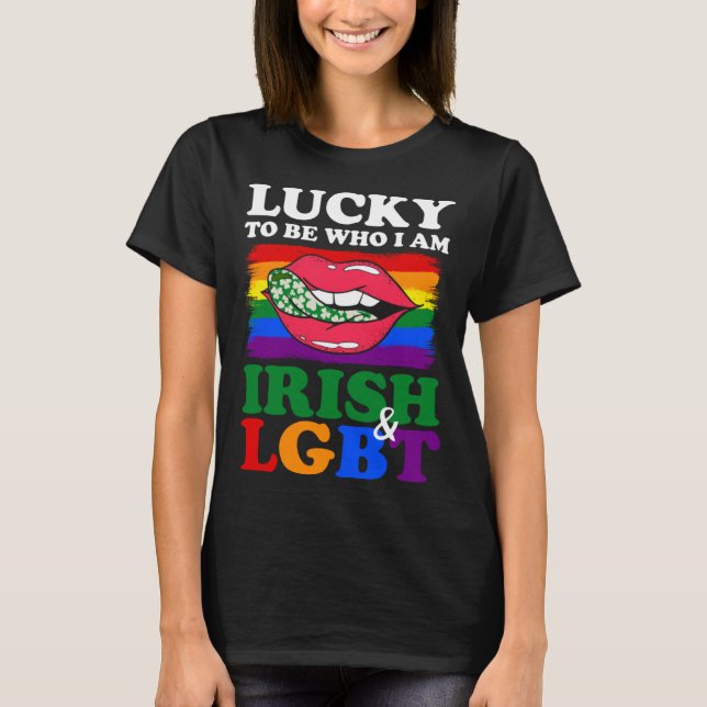 Camiseta Lucky To Be Who I Am Irish & LGBT St Patricks Day (Frente)