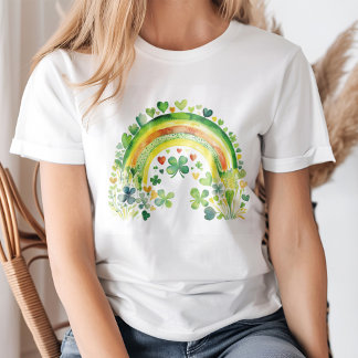 Camiseta "Lucky Vibes" Aquarela Verde Arco-Íris