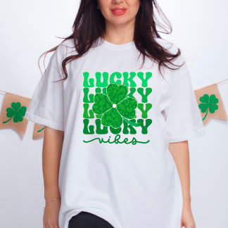 Camiseta Lucky Vibes Dia de São Patrício de Shamrock do Leo