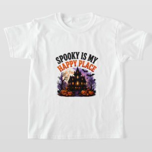 Camiseta 🎃 Lugar Feliz Ditado de Fantasma de Halloween 👻