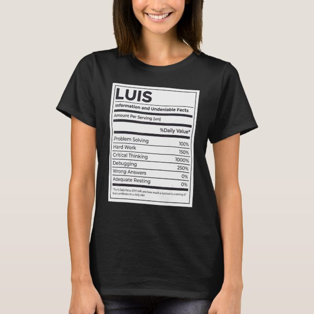 Camiseta Luis Nutrition Information Problem Solving Duro W (Frente)