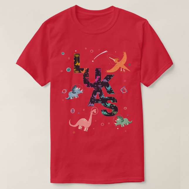 Camiseta Lukas  Cool Boys Name with cute Space Astronaut Di (Frente do Design)