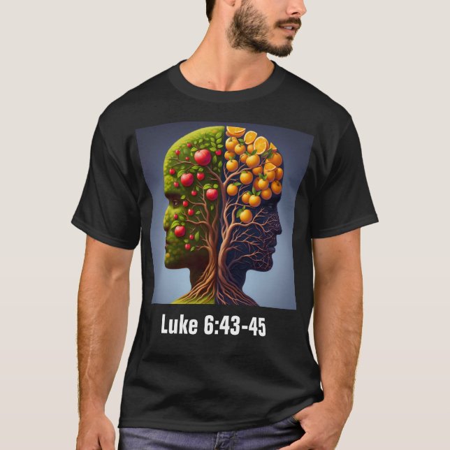 Camiseta Luke 6:43-45 ESV Boa e Má Fruta (Frente)