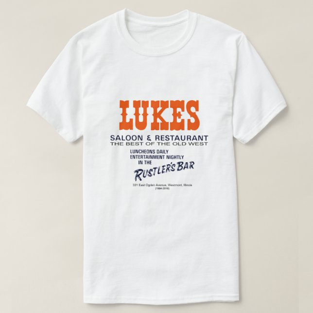 Camiseta Lukes Saloon e Restaurant, Westmont, IL (Frente do Design)