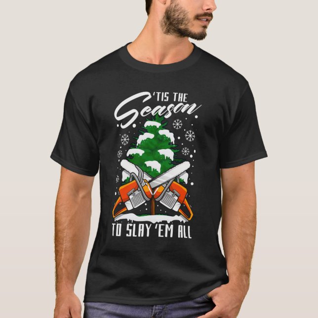 Camiseta Lumberjack Funny Chainsaw Chop Wood Natal (Frente)