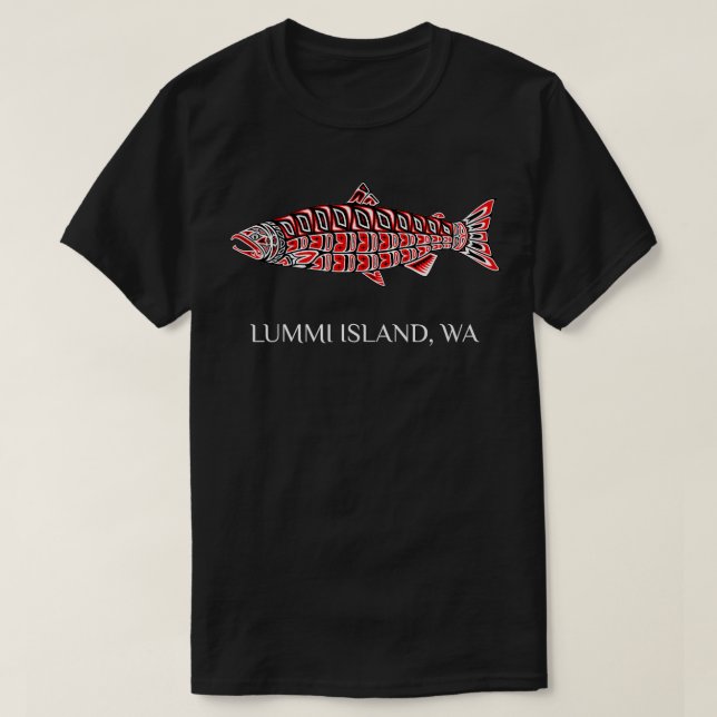 Camiseta Lummi Island WA Nativo Americano Coho Salmon Fishe (Frente do Design)