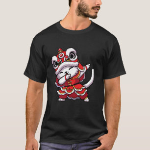 Camiseta Lunar Chinês Ano Novo 2025 Dança De Leão Gato Bati